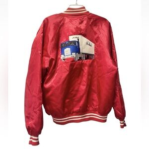 VTG Varsity Jacket Embroidered Semi Truck Retro L Hirschback 80s 90s Logo Patch